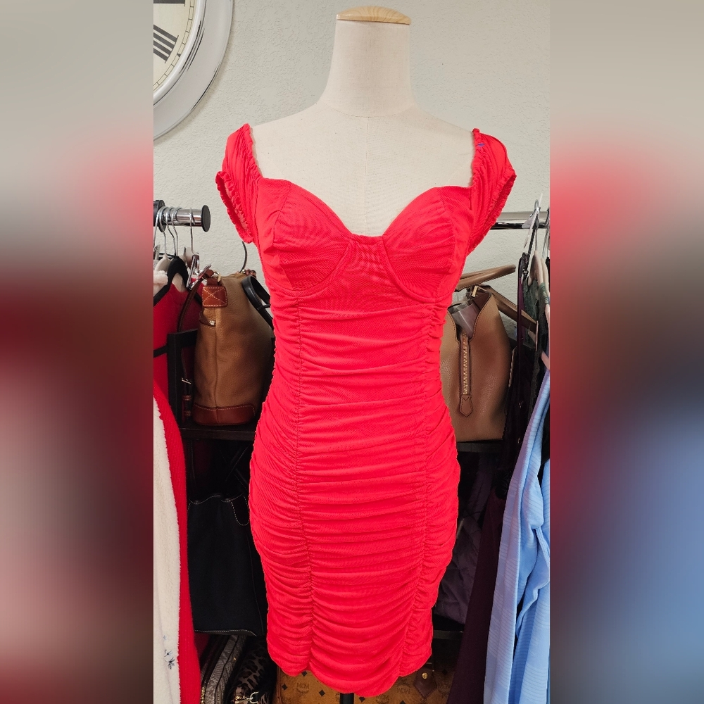 Elegant Red Scarlet Ruched Dress Nwt